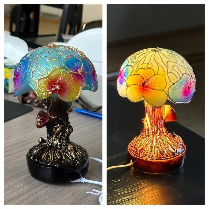 Boho Chic Mushroom & Flowers Lamp