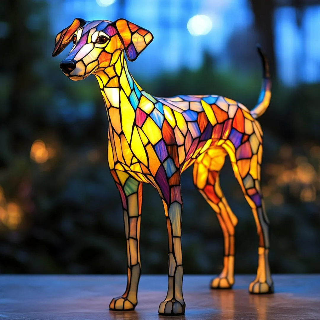 Whippet Stained-Glass Lamp